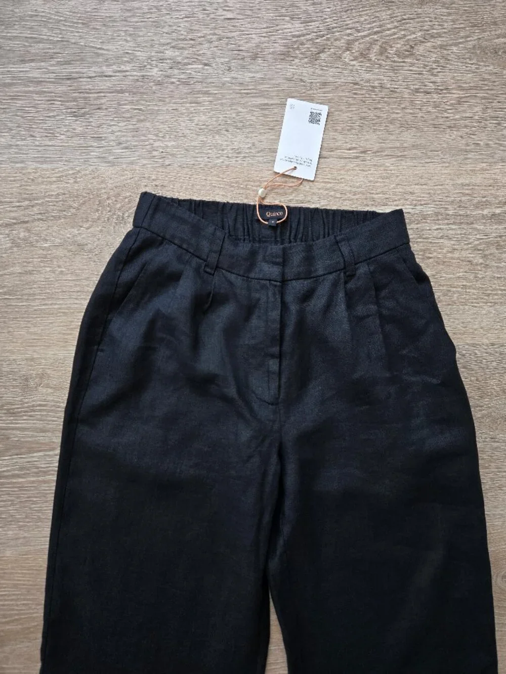 Quince 100% European Linen Pleated Trousers Black High Rise Size 0 New With Tags